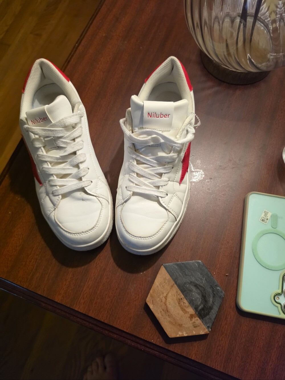 White Sneakers with Red Accent โ Women's Casual Trainers